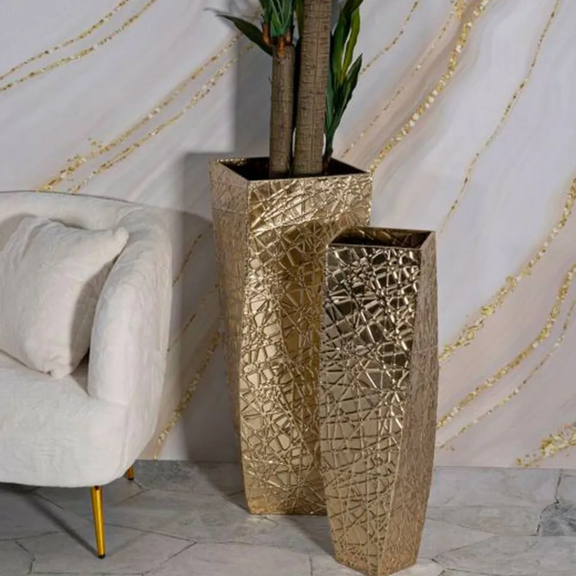 Set di 2 vasi Ritaldi, 34x34 h90 cm, Oro
