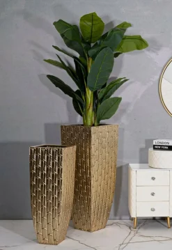 Oggettistica|Vasi > Dmora Set di 2 vasi Tirreni, 40x40 h99 cm, Oro