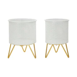 Set di 2 vasi Vif, 16x16 h20 cm, Bianco e Oro