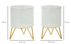 Set di 2 vasi Vif, 16x16 h20 cm, Bianco e Oro