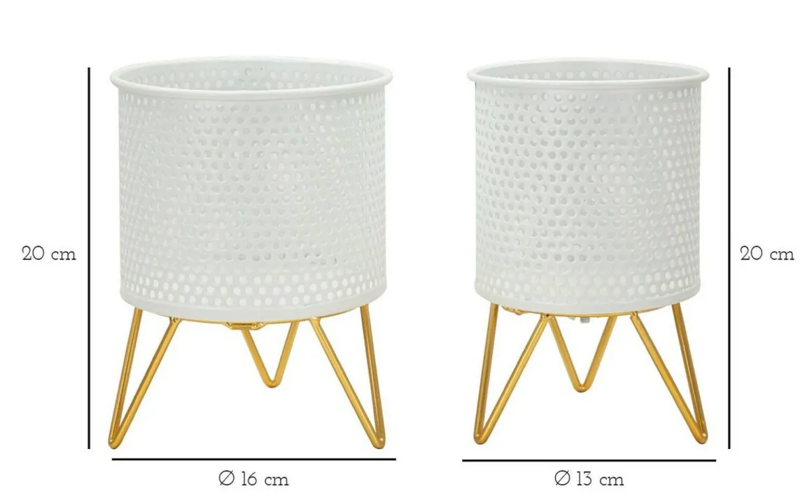 Set di 2 vasi Vif, 16x16 h20 cm, Bianco e Oro