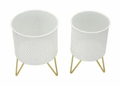 Set di 2 vasi Vif, 16x16 h20 cm, Bianco e Oro