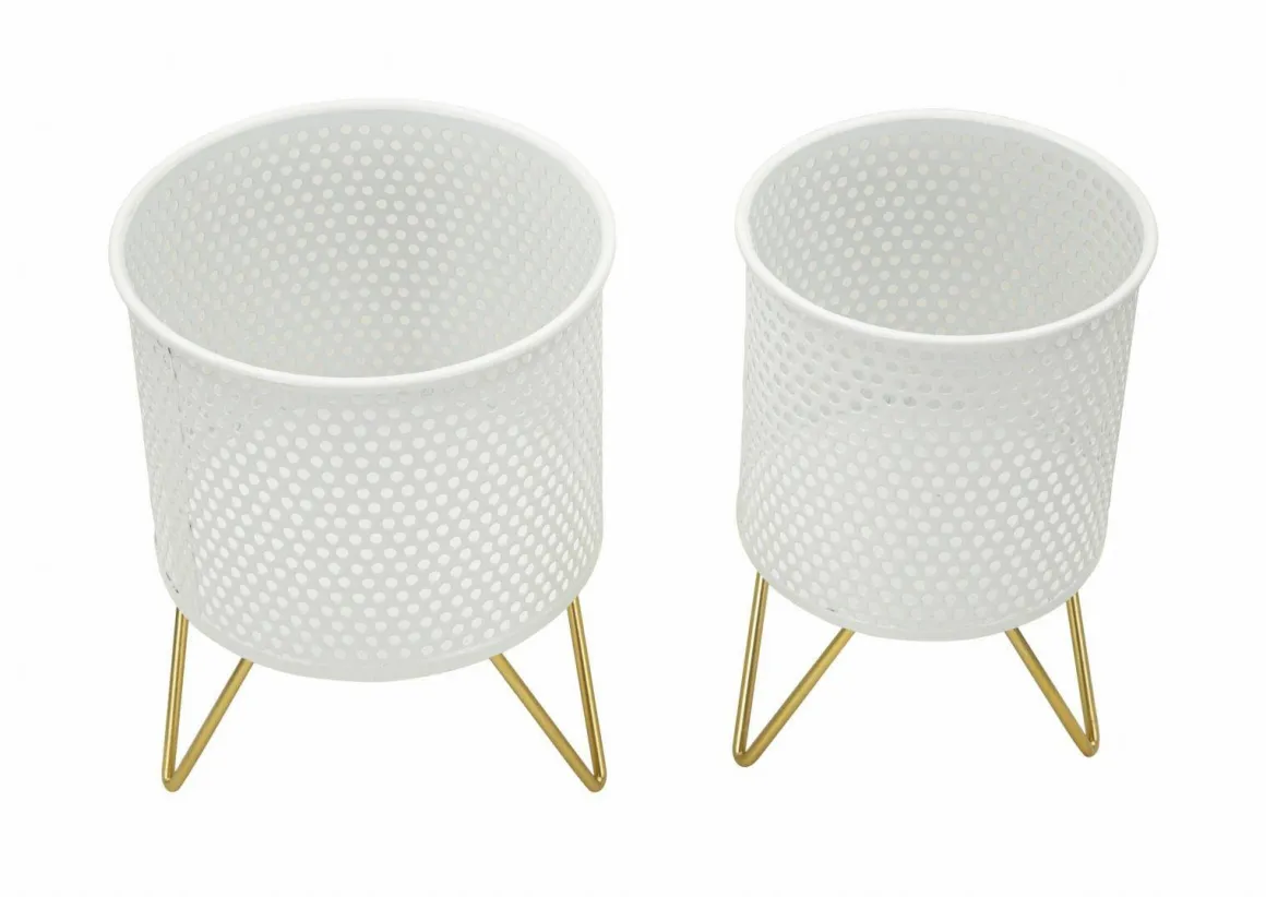 Set di 2 vasi Vif, 16x16 h20 cm, Bianco e Oro