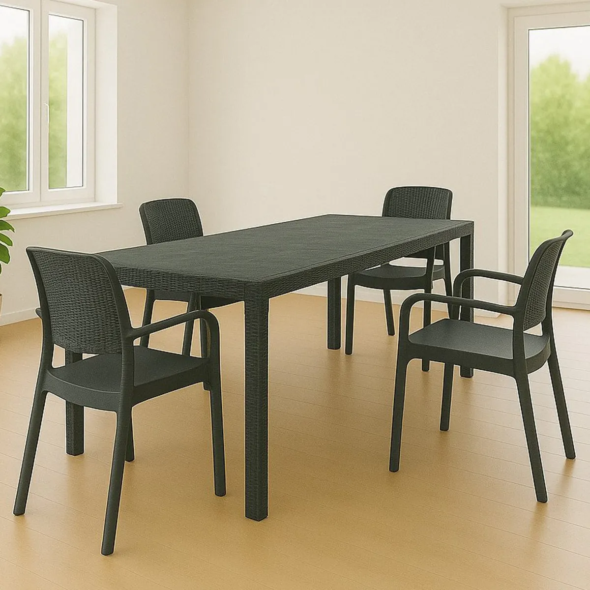 Set Tavolo E Sedie > Dmora Set giardino tavolo estensibile10 posti e 4 sedie antracite - Cortanze Nero Antracite