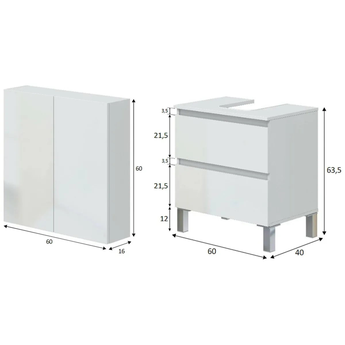 Mobili Sottolavabo > Dmora Set Mobili Bagno 2 Cassetti 2 Ripiani, 2 Ante - Capizzi Bianco Lucido