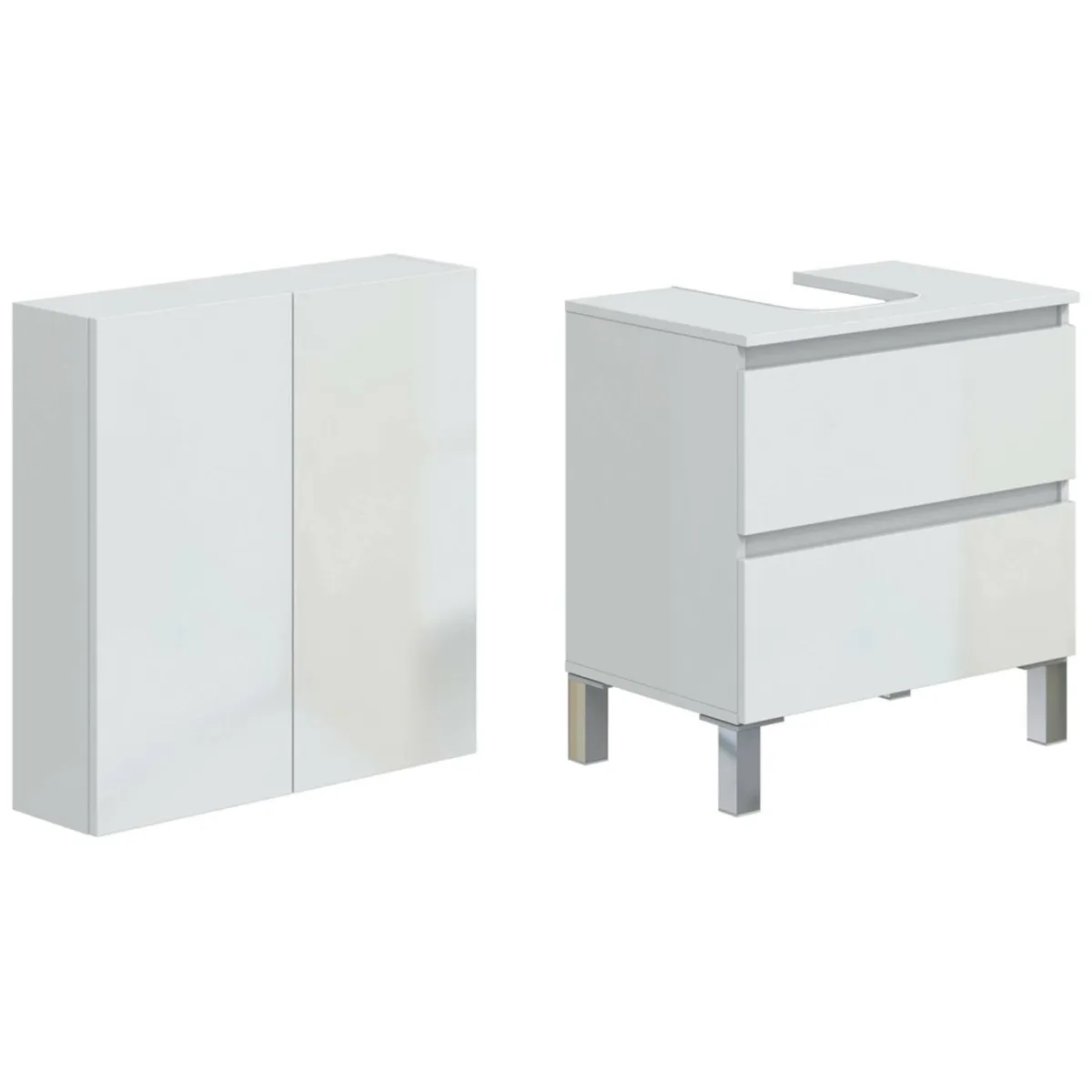 Mobili Sottolavabo > Dmora Set Mobili Bagno 2 Cassetti 2 Ripiani, 2 Ante - Capizzi Bianco Lucido