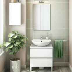 Set Mobili Bagno Bianco Lucido 2 Cassetti 2 Ripiani, Un'anta - Frisa