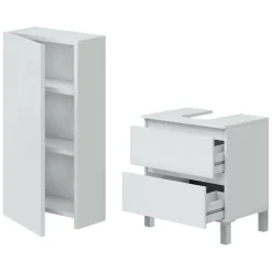 Set Mobili Bagno Bianco Lucido 2 Cassetti 2 Ripiani, Un'anta - Frisa