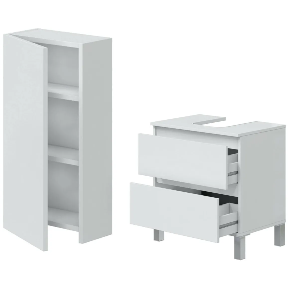 Set Mobili Bagno Bianco Lucido 2 Cassetti 2 Ripiani, Un'anta - Frisa