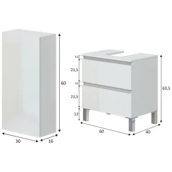 Set Mobili Bagno Bianco Lucido 2 Cassetti 2 Ripiani, Un'anta - Frisa