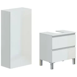 Set Mobili Bagno Bianco Lucido 2 Cassetti 2 Ripiani, Un'anta - Frisa
