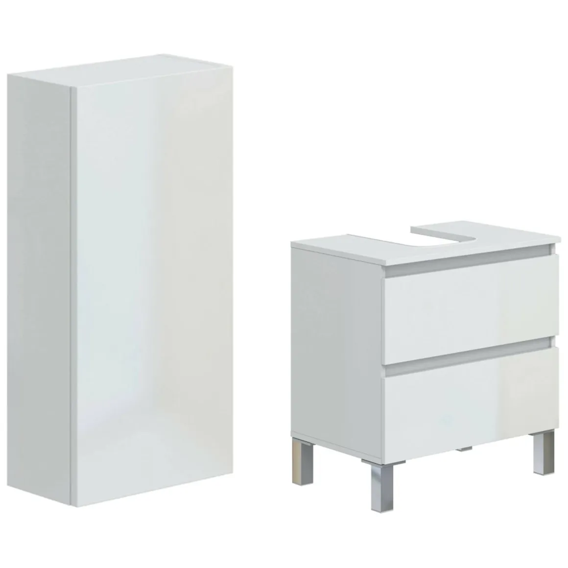 Set Mobili Bagno Bianco Lucido 2 Cassetti 2 Ripiani, Un'anta - Frisa