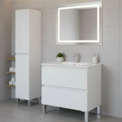 Set Mobili Bagno Bianco Lucido 2 Cassetti 4 Ripiani, 2 Ante - Formello