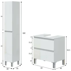 Set Mobili Bagno Bianco Lucido 2 Cassetti 4 Ripiani, 2 Ante - Formello