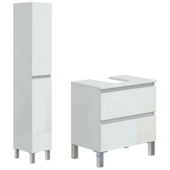 Set Mobili Bagno Bianco Lucido 2 Cassetti 4 Ripiani, 2 Ante - Formello