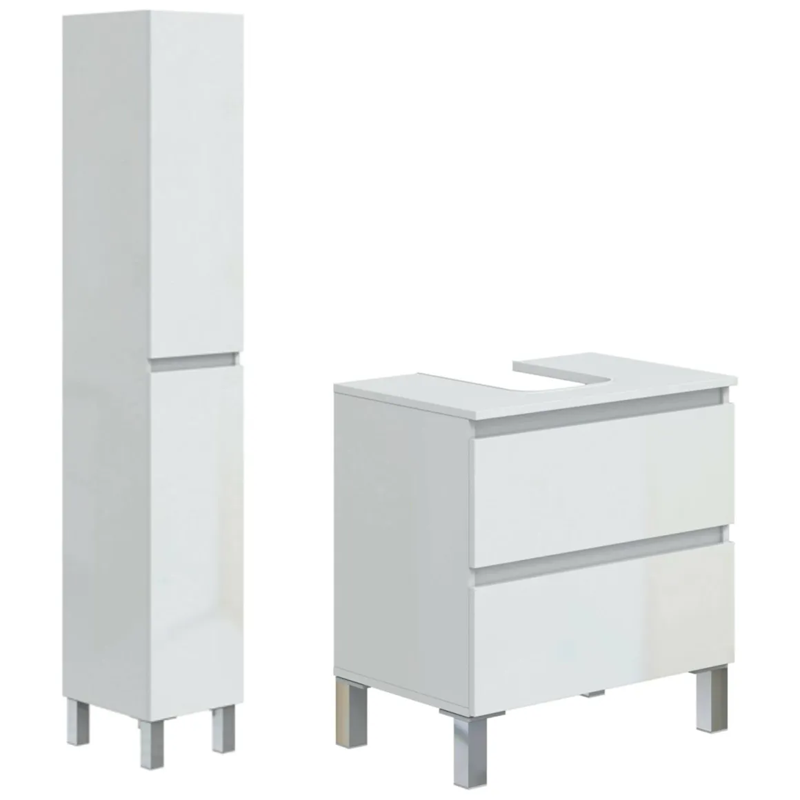 Set Mobili Bagno Bianco Lucido 2 Cassetti 4 Ripiani, 2 Ante - Formello