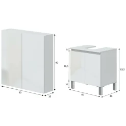 Mobili Sottolavabo > Dmora Set Mobili Bagno 4 Ripiani 6 Ante, 7 Vani - Trevico Bianco Lucido
