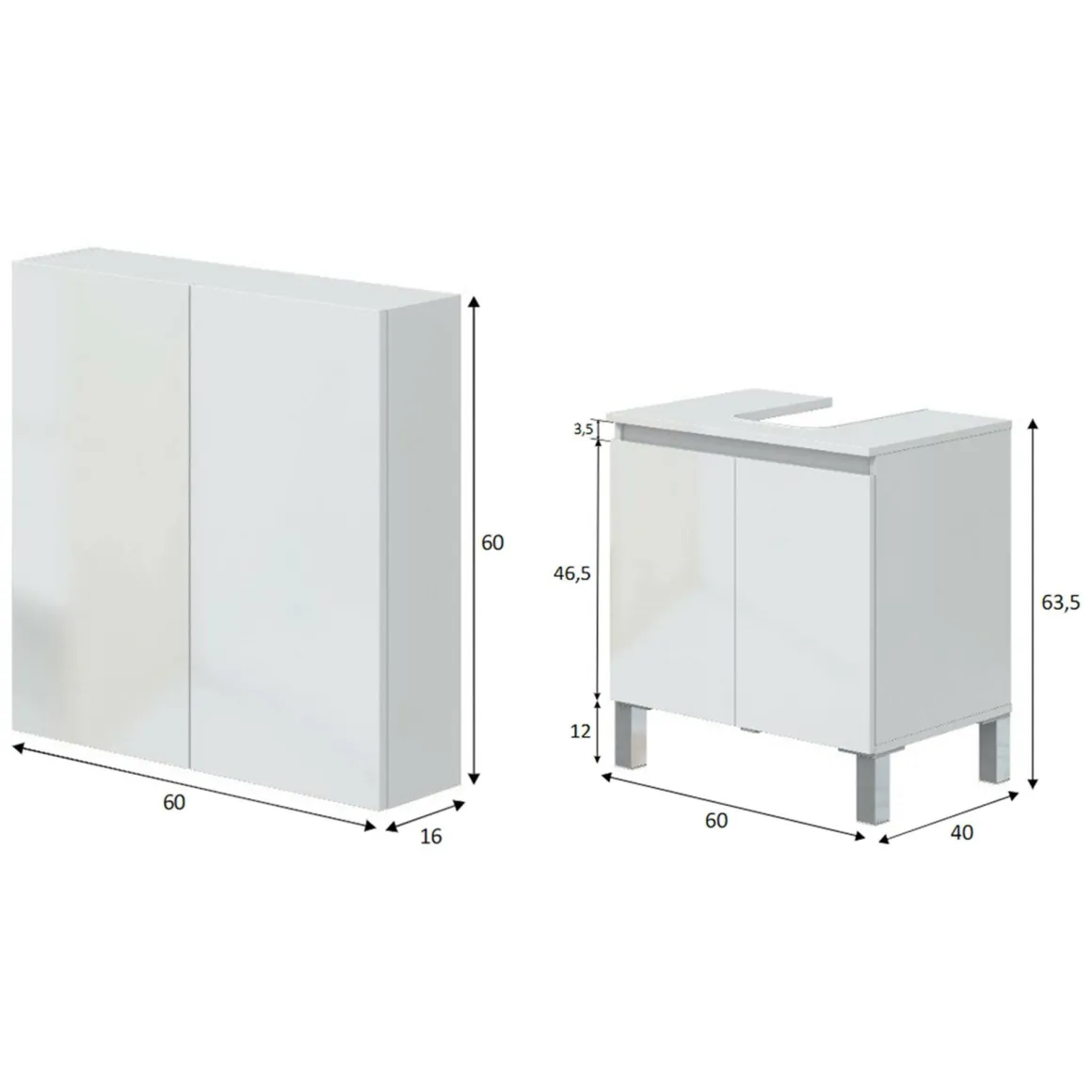Mobili Sottolavabo > Dmora Set Mobili Bagno 4 Ripiani 6 Ante, 7 Vani - Trevico Bianco Lucido