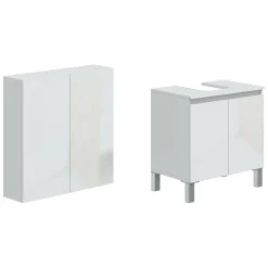 Set Mobili Bagno Bianco Lucido 3 Ripiani 4 Ante, 5 Vani - Gravina
