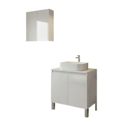Set Mobili Bagno Bianco Lucido 3 Ripiani 4 Ante, 5 Vani - Gravina