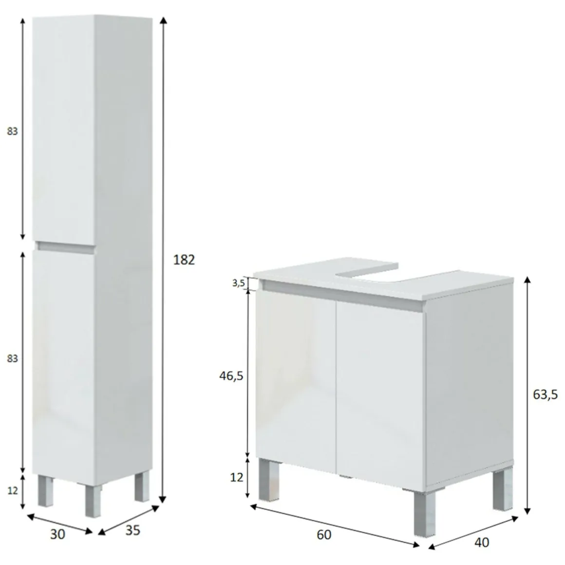 Set Mobili Bagno Bianco Lucido 5 Ripiani 4 Ante, 8 Vani - Vignolo