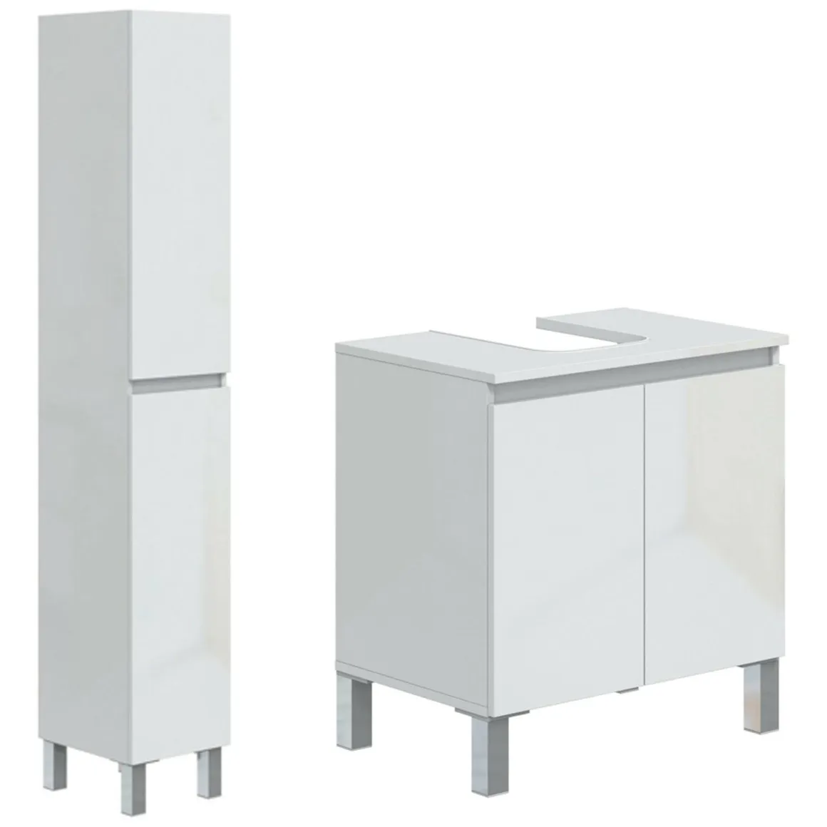 Set Mobili Bagno Bianco Lucido 5 Ripiani 4 Ante, 8 Vani - Vignolo