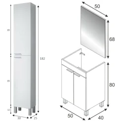 Set Mobili Bagno Bianco Lucido Specchio Incluso 2 Ripiani, 4 Ante - Tradate