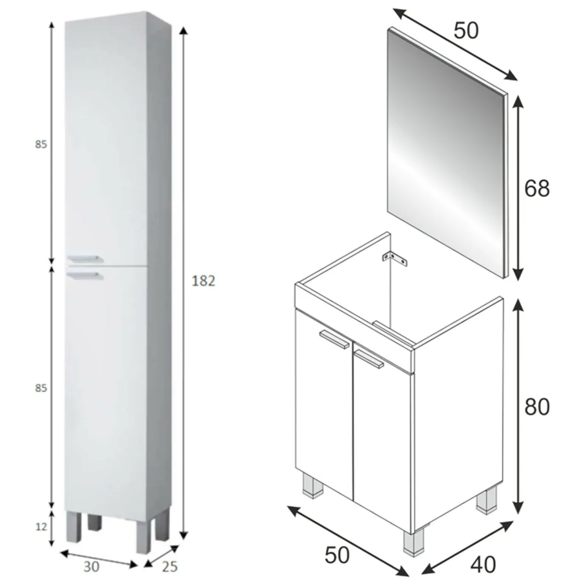 Set Mobili Bagno Bianco Lucido Specchio Incluso 2 Ripiani, 4 Ante - Tradate