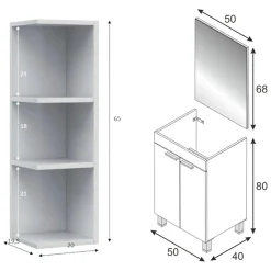 Set Mobili Bagno Bianco Lucido Specchio Incluso 3 Ripiani, 2 Ante - Furtei