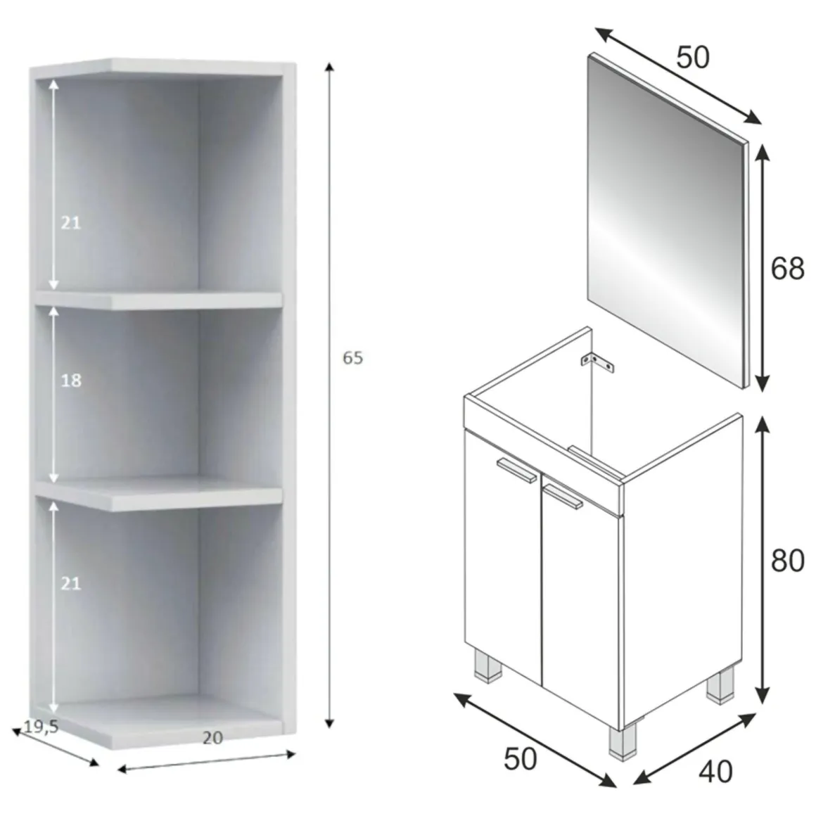 Set Mobili Bagno Bianco Lucido Specchio Incluso 3 Ripiani, 2 Ante - Furtei