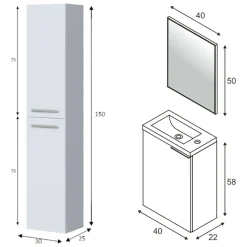Mobili Sottolavabo > Dmora Set Mobili Bagno Specchio Incluso 3 Ripiani, 3 Ante - Gaiola Bianco Lucido