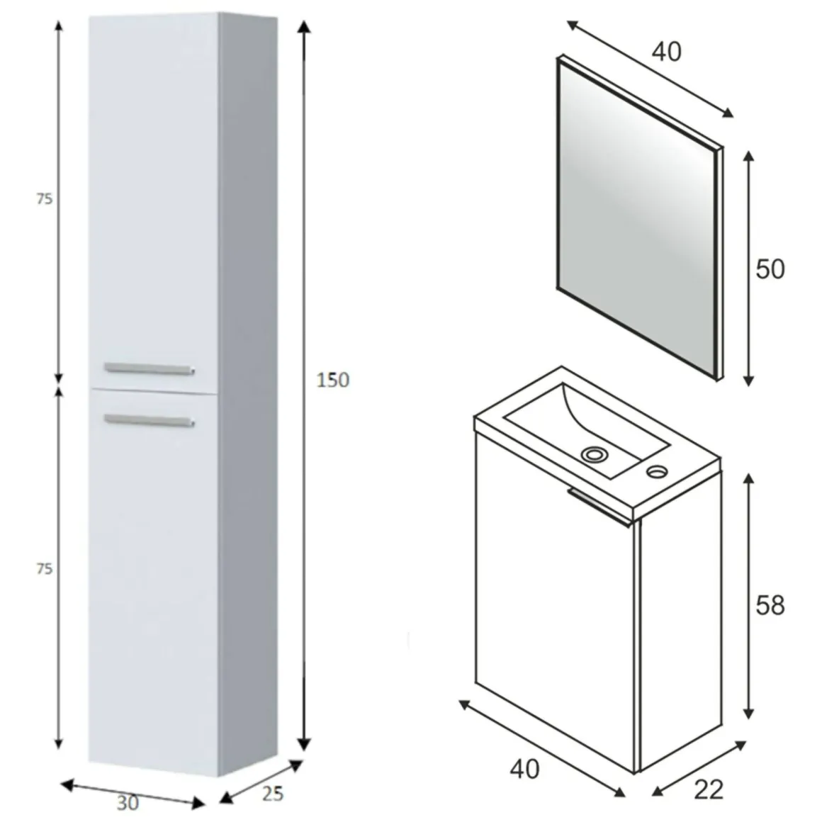Mobili Sottolavabo > Dmora Set Mobili Bagno Specchio Incluso 3 Ripiani, 3 Ante - Gaiola Bianco Lucido