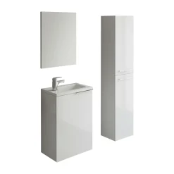 Mobili Sottolavabo > Dmora Set Mobili Bagno Specchio Incluso 3 Ripiani, 3 Ante - Gaiola Bianco Lucido