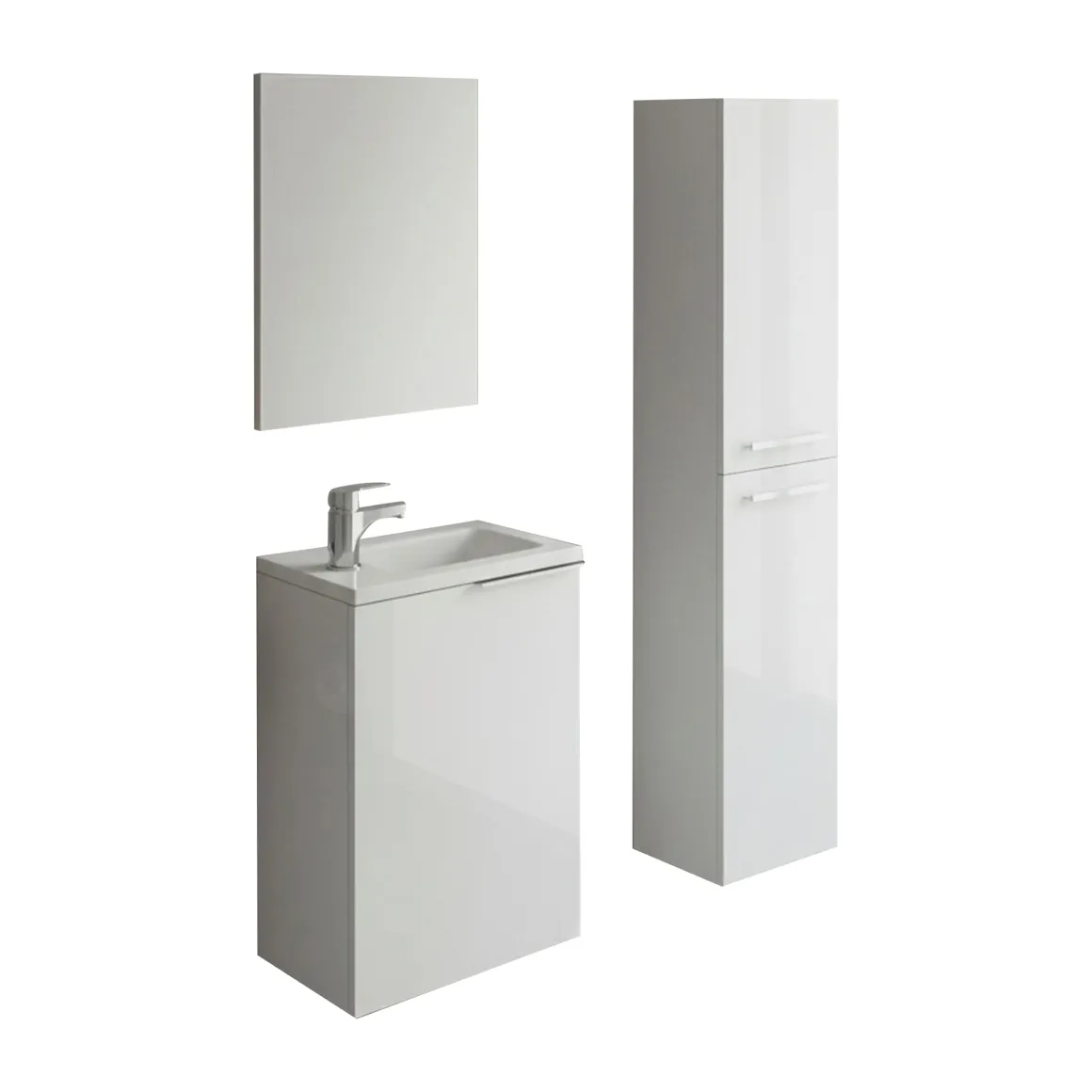 Mobili Sottolavabo > Dmora Set Mobili Bagno Specchio Incluso 3 Ripiani, 3 Ante - Gaiola Bianco Lucido
