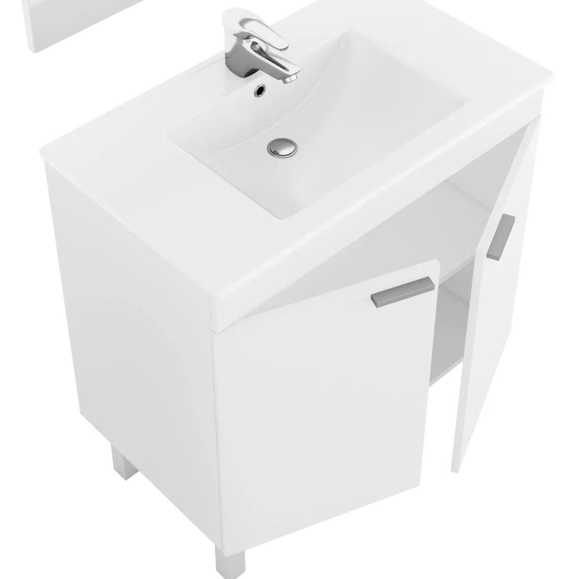 Set Mobili Bagno Bianco Lucido Specchio Incluso 3 Ripiani, 4 Ante - Varzo
