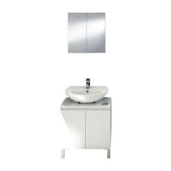 Mobili Sottolavabo > Dmora Set Mobili Bagno Specchio Incluso 3 Ripiani, 4 Ante - Vobbia Bianco Lucido