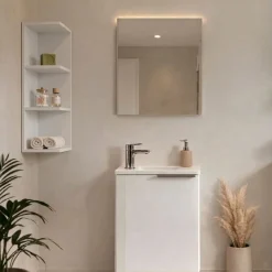 Set Mobili Bagno Bianco Lucido Specchio Incluso 3 Ripiani, Un'anta - Sedrina