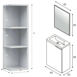 Set Mobili Bagno Bianco Lucido Specchio Incluso 3 Ripiani, Un'anta - Sedrina