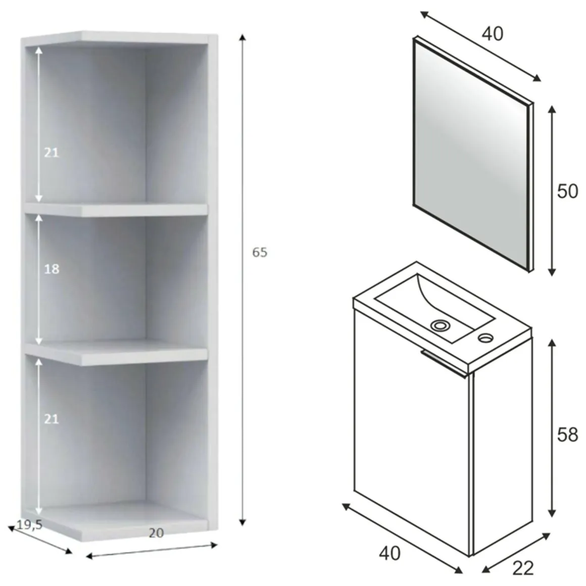 Set Mobili Bagno Bianco Lucido Specchio Incluso 3 Ripiani, Un'anta - Sedrina