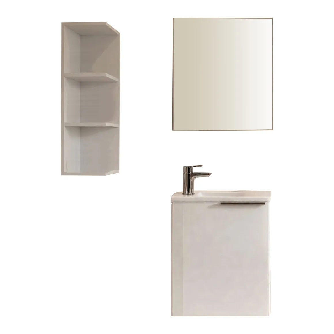 Set Mobili Bagno Bianco Lucido Specchio Incluso 3 Ripiani, Un'anta - Sedrina