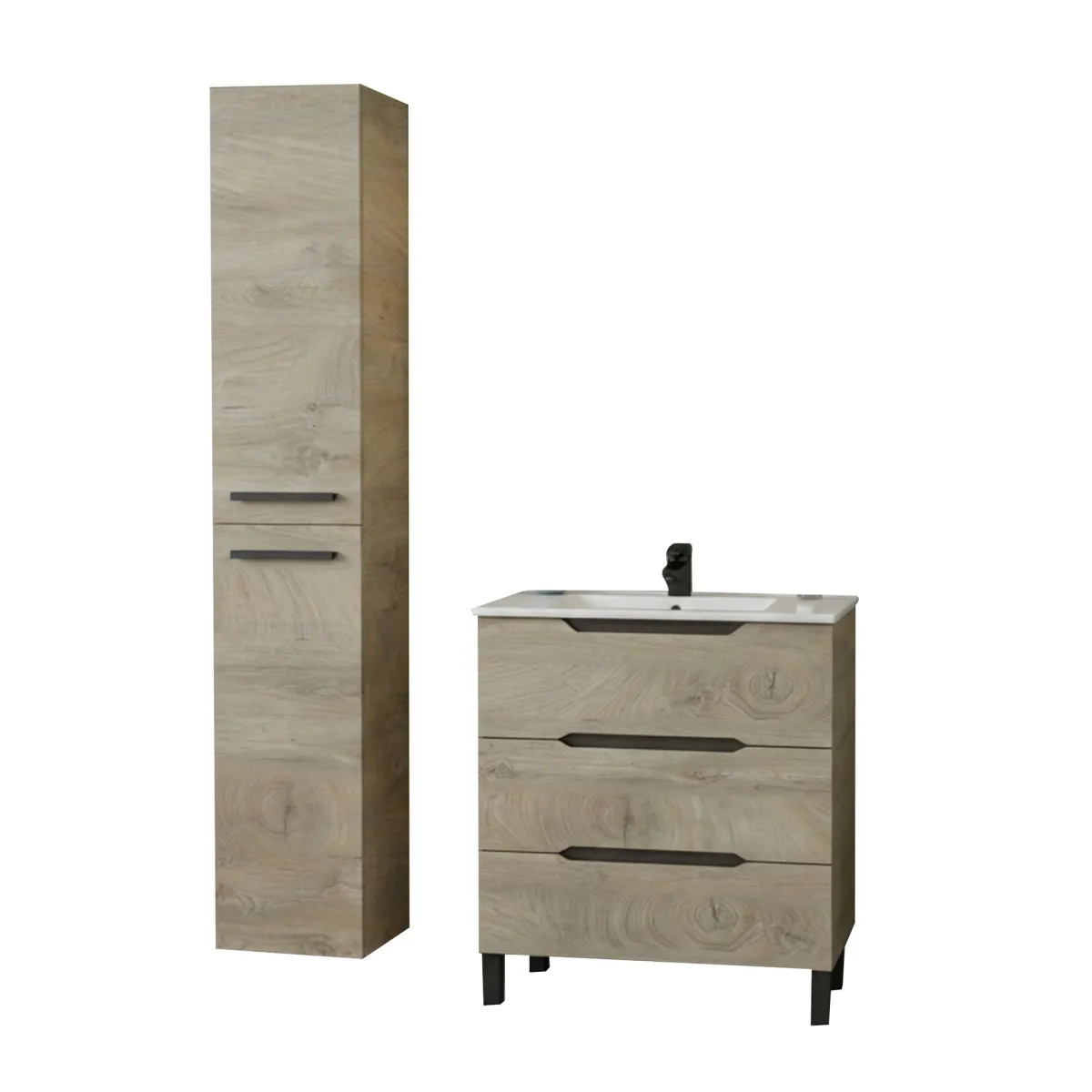 Mobili Sottolavabo > Dmora Set Mobili Bagno 3 Cassetti 2 Ripiani, 2 Ante - Sortino Marrone Quercia