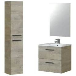 Mobili Sottolavabo > Dmora Set Mobili Bagno Specchio Incluso 2 Cassetti, 2 Ripiani - Somaglia Marrone Rovere