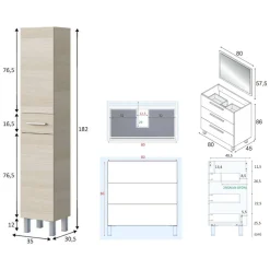 Mobili Sottolavabo > Dmora Set Mobili Bagno Specchio Incluso 8 Ripiani, 3 Ante - Sorico Marrone Rovere