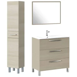Mobili Sottolavabo > Dmora Set Mobili Bagno Specchio Incluso 8 Ripiani, 3 Ante - Sorico Marrone Rovere