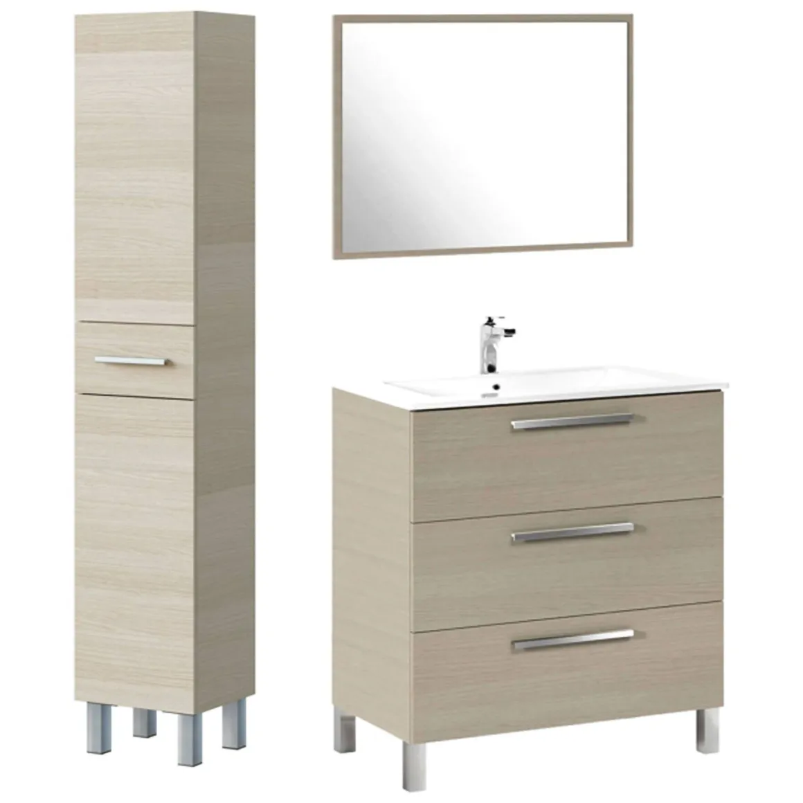 Mobili Sottolavabo > Dmora Set Mobili Bagno Specchio Incluso 8 Ripiani, 3 Ante - Sorico Marrone Rovere