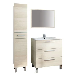 Mobili Sottolavabo > Dmora Set Mobili Bagno Specchio Incluso 8 Ripiani, 3 Ante - Sorico Marrone Rovere