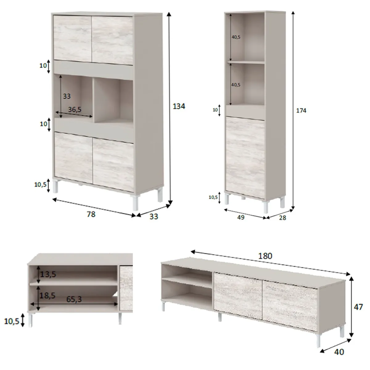 Mobili Soggiorno > Dmora Set Mobili da Soggiorno Modulabile 7 Ripiani, 7 Ante - Nibionno Beige Chiaro