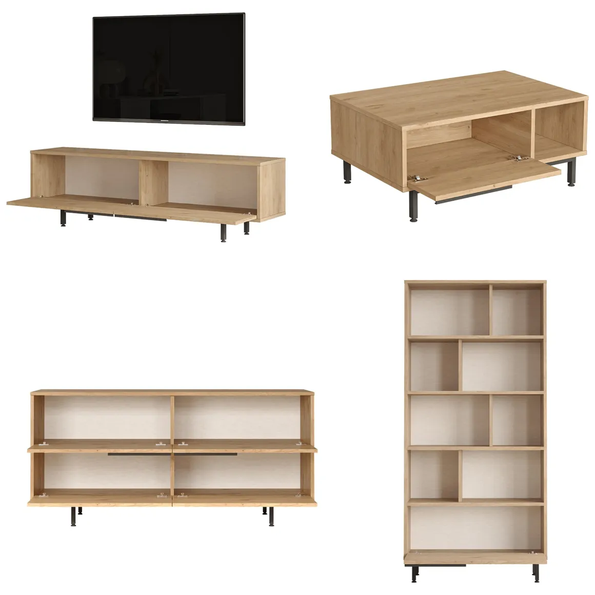 Mobili Soggiorno > Dmora Set Mobili da Soggiorno Beige Marrone Rovere Modulabile 8 Ripiani, 7 Ante - Odolo Marrone, Beige Rovere