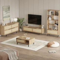 Mobili Soggiorno > Dmora Set Mobili da Soggiorno Beige Marrone Rovere Modulabile 8 Ripiani, 7 Ante - Odolo Marrone, Beige Rovere