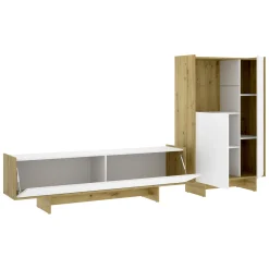 Mobili Soggiorno > Dmora Set Mobili da Soggiorno Bianco Marrone Rovere Nodi Cassetti Modulabile, 5 Ripiani - Walla Marrone Rovere Nodi, Bianco